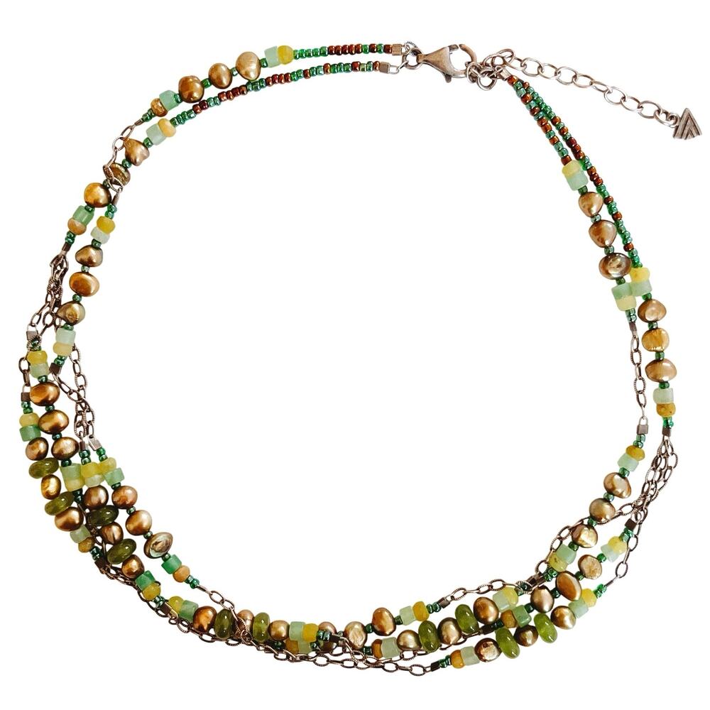 Silpada N1683 Sterling Silver Green Pearl Adventurine Jade Multi-Strand Necklace